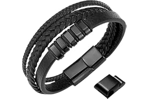 genac Bracelet Pour Homme En Cuir Véritable Et Acier Inoxydable Avec Fermoir Magnétique Amovible Pour Régler Facilement La Longueur Noir ou Marron Le Bijou Parfait Pour Une Super Idée Cadeau