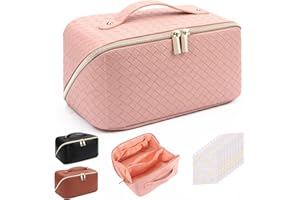 Yokilly Neceser Mujer,PU Impermeable Organizador de Maquillaje,Bolsa De Viaje Portátil Multifuncional,Neceser Maquillaje Grande Neceser Viaje Mujer,con 10 Piezas Organizador Plano