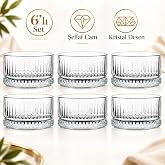 Deinhaus 6&rsquo;lı Kristal Desenli Cam Kase Seti, Şeffaf Yuvarlak 8 cm, 200 ml Tatlı, Meze ve &Ccedil;erez Sunum Kasesi, Bulaşık Makinesi