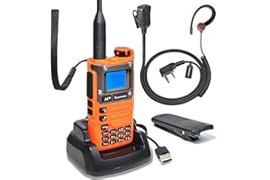 HYSHIKRA Quansheng UV-K5 (8) VHF UHF walkie talkie portatile FM NOAA UV-K6 Radio bidirezionale per esterni/magazzino e logistica/navigazione/produzione industriale (orange, Con auricolare rosso a forma di G)