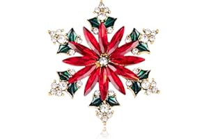 Bfuebur Snowflake Brooches for Women, Red Crystal Rhinestone Lapel Pin, Christmas Accessories Gift for Dress Scarf Hat Bag