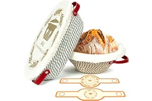 AHJ Ensemble de Bannetons pour Pain au Levain, Banetton à pain de Rond (24 cm) et Ovale (28 cm) avec Housses en Toile, Tapis de Cuisson Silicone, Panier a pain pour Débutants et Boulanger