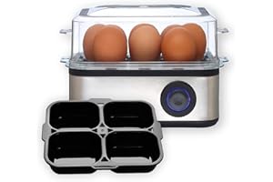 Venga! Cuit-Œufs Multifonction, avec Plateau pour Œufs Pochés, 500 W, Noir/Inox, VG EK 3000