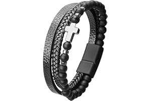 JUZICHEN Pulsera Hombre, Pulseras Cuero Hombre, Pulsera Árbol De La Vida, Pulseira Homem, Pulsera Hombre Acero Inoxidable, Regalos Para Hombre,Con Cierre Magnético