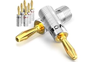 VCELINK Bananenstecker Lautsprecher 24K Vergoldet, 0,75mm - 4mm, (4 Paar / 8 Stück), Banana-Steckverbinder High End für Lautsprecherkabel, Verstärker, HiFi-Boxen, AV Receiver,Schraubbar (8)