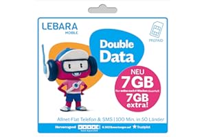 Lebara Scheda SIM prepagata con HELLO! 7 + 7 tariffa prepagata senza contratto | Allnet Flat Telefonia & SMS, volume dati da 7 GB con LTE e 100 minuti gratuiti all'estero