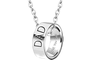 YONGHUI Mens Personalised Adjustable Stainless Steel Ring Necklace Jewellery For Dad Daddy Engraved Love You Fathers Day Birthday Gifts Silver (Dad)