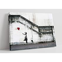 Stampa su tela incorniciata, motivo: ragazza di Banksy con uccello blu, decorazione da parete per la casa, 102 x 76 cm, profondità 38 mm