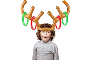 KYWLCO Aufblasbares Rentiergeweih Spiel, Aufblasbarer Rentier Geweih mit Ringe für Weihnachten Familientreffen Kinder lustiges Wurfspiel