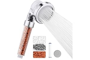 Ibergrif M22025 High Pressure Shower Head, 3 Spray Modes, 3-Stage Filtration, Water Softener for Hard Water Areas, Extra Filter & Rubber Plate Included
