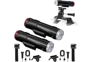 cimsfcor Lot de 2 éclairages pour casque de vélo, double éclairage avant et arrière pour casque de vélo, lampe torche portable rechargeable par USB, 5 niveaux de gradation, avertissement à 360° pour