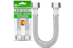Latiguillo 100 cm Hembra 3/8” x Hembra 1/2” DN8 DE13 - Latiguillos de Fontanería Fabricada en Acero Inoxidable Temperatura máx 70°C Presión de Trabajo 10 bar - MADE IN SPAIN - ONIX TECH