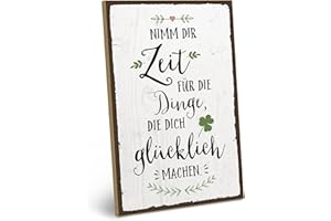 ARTFAVES® Holzschild mit Spruch - NIMM DIR Zeit FÜR DIE Dinge | Shabby Chic Vintage Schild | Deko Geschenk zum Thema Glücklichsein, Achtsamkeit | Größe: 19 x 28 cm