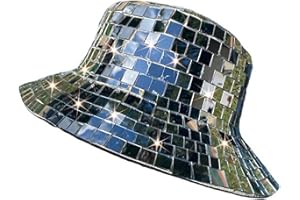 Exuberia Disco Ball Hat,Disco Bucket Hat,Disco Ball Festival,Disco Ball Festival Hat Glass Glitter Mirror Disco Hat For DJ Club Stage Bar Party Dance Hat (1 Pack, One Size)