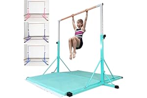 FC FUNCHEER Gymnastic bar for Kids Ages 5-20 Gymnastic Horizontal bar Gymnastic kip bar - Height 35.4" to 59"/45" to 71" - 5FT/6FT Base Length - Super Sturdy Gymnastic Equipment for Home and Gym