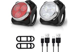 Ascher USB Rechargeable Bike Light Set, Super Bright Front Headlight and Rear LED Bicycle Light,650mah Lithium Battery,4 Light Mode Options(2 USB cables and 4 Strap Included)