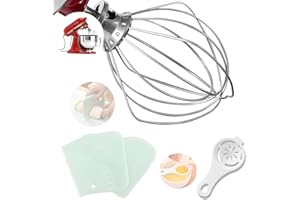TGHongKy Drahtpeitsche für K45WW Edelstahl Eiercreme Rührer für Kitchenaid 4,5QT und 5QT Schneebesen-Aufsatz für KitchenAid Kippkopf Standmixer mit Eiertrenner und Mehrzweck-Backschaber Mixerzubehör