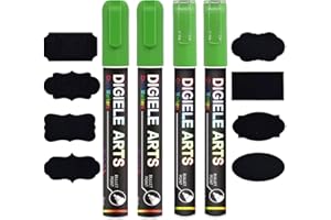 DIGIELE Rotulador Tiza Liquida Verde, 2 Pcs Rotulador Verde 3mm + 2 Pcs 6mm Rotuladores de Tiza Verde + 16 Pizarra Reutilizable Etiquetas, Borrado con Seco y Húmedo, Punta Reversible de Bala o Cincel