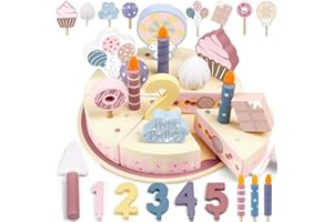 KUNAXKU Kinderküche Geburtstagstorte aus Holz, Geburtstagskuchen Kinderküche Zubehör Holz Spielküche Zubehör Geburtstagskuchen für Kinder Holzspielzeug Kuchen zum Geburtstag, Küchenspielzeug holz, kinderküche