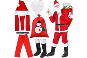 NEMMXUB Weihnachtsmann Herren 7 Stk Set Kostüm für Nikolaus, Nikolauskostüm Weihnachtsmannkostüm - Santa Costume - für Weihnachten Weihnachtsfeier Cosplay - Herren/Erwachsene
