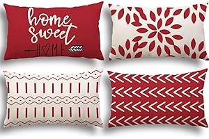 YCOLL Fundas de Cojín, Funda de Almohada del Sofá Throw Cojín Decoración Almohada Funda de Almohada de Lino de la Cubierta Decorativo para Sala de Estar Sofás 30 x 50cm Juego de 4 (Rojo)