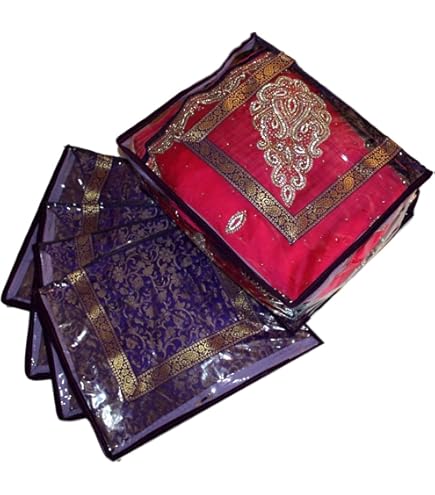 TAKIVA Transparent Plastic Clothes Storage Bag (Pack Of 6)|Clothes Organiser For Wardrobe|Saree Organizer For Wardrobe|Saree Bags Storage|Saree Covers For Storage, 12 Inch, 6.5 Inch