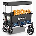 Sekey 250L Large Folding Camping Trolley with Removable Canopy, Heavy-Duty Collapsible Wagon Cart Loadable up to 180KG, Patented Four-Directional Foldable Design Outdoor Cart for Garden Beach, Grey