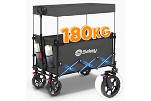 Sekey 250L Large Folding Camping Trolley with Removable Canopy, Heavy-Duty Collapsible Wagon Cart Loadable up to 180KG, Patented Four-Directional Foldable Design Outdoor Cart for Garden Beach, Grey