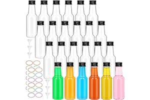 EkkoVla 24 Pack Small Liquor Bottles, 50ml Mini Shot Bottle, Plastic Bottles with Lids for Liquor, Sauce, Essential Oils, Party Favours