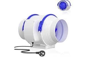 Hon&Guan Ventilateur d'Extracteur 125mm, Extracteur d'Air Silencieux, Ventilateur Conduit Intelligent avec Iec Eu Plug pour Salle de Bain, Cuisine, Grenier Garage Imprimantes 3D Plantation