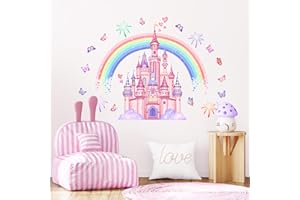 DECVICTOR Adesivi Murali Castello arcobaleno Adesivi da Parete Acquerello Fuochi d'artificio Farfalle Adesivo Muro Decorativo per Ragazza Bambini Camera da Letto Stanza Della Scuola Materna Muro
