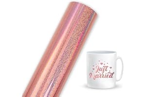 Prime Vinyl Rose Gold Holographic Glitter Vinyl Roll, Permanent Vinyl for Cricut, 12" x 6ft 1 Roll/Pack, Holographic Rainbow Sparkle Adhesive Craft Vinyl for Silhouette Cameo for Crafts, Decal, Signs