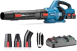 ‎DONG CHENG Dong Cheng Akku-Laubbläser 2x18V, Turbinen-Technik, Stufenlosgetriebe mit 3 Düsen, 4Ah Akku und Ladegerät, für Massenlaub und hartnäckige Abfälle in Gärten, auf Straßen und Baustellen