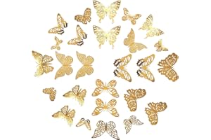 Yuemuop 36 Pièces Évider Papillons Stickers Muraux, Mural Papillon en Métal Creux Sticker, 3D Doré Papillons Papiers Décoration, pour la Décoration de Fond de Décoration de Chambre