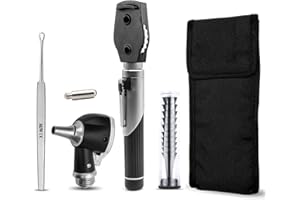 MJW Mini otoscope à fibre optique noir avec LED supplémentaire remplaçable pour adultes et animaux de compagnie