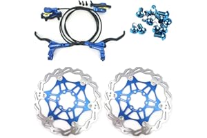 NYK Zoom - Juego de frenos de disco hidráulicos para bicicleta de montaña, juego delantero y trasero con rotor de disco flotante de 160 mm y pernos de color (azul)
