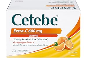 ‎CETEBE Cetebe Extra-C 600 mg - Nahrungsergänzungsmittel mit hochdosiertem Vitamin C, Ascorbinsäure - mit Orangengeschmack - 1 x 60 Kautabletten