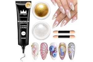 ‎BISHENGYF BISHENGYF Multifunktions 3D Gel Nail Art: No Wipe 15g 3d Rhinestone Glue und 2Pcs Neonail Glassy Pearl Cromepulver Nägel,Metallic Gold Chrome Nail Powder,5D Molding Gel for Nails Decoration