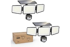 Philips 2 Pack Solar Security Light Outdoor 302 LED 1200lm, Solar-Powered Waterproof Wall-Mounted Floodlight w/PIR Motion Sensor, 3 Heads, IP65 Waterproof, 3 Modes