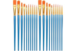 ADMYGO 20 PCS Nylon Hair Paint Brushes Set, Art Painting Flat Brush, Face Nail Art, Kids Paint Brusches with Watercolor Oil Acrylics for Decorations, Models, Figurines - Blue