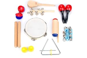 Strumenti Musicali Bambini 16 pezzi di Boxiki Kids, Ritmo e Giocattoli Musicali Compreso Legnetti Musicali, Shaker, Tamburello, Campanelli da Polso e Maracas per Bambini da 1 a 3 Anni