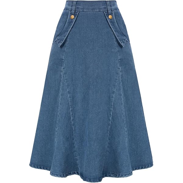 CHARTOU Women's Retro Denim Maxi Skirt - Button-Fly A-Line Long Skirt