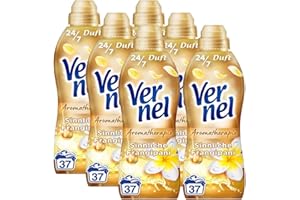 VERNEL Aromatherapie Sinnliche Frangipani Weichspüler 6x 37 WL (222 Waschladungen), langanhaltender Wäscheduft mit ätherischen Ölen für 24/7 Frische, recycelbare Flasche