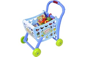 QUICKDRAW 3 in 1 Kids Supermarket Shopping Trolley - Childrens RolePlay Set with Food & Money Accessories - Light Up Handle & Realistic Sounds Interactive Toy