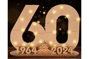 Giftota 2024 Originale Libro Degli Ospiti in Legno per Uomo e Donna - 60 Anni Regali Creativi in Denaro - Regalo di Compleanno in Legno per il 60° Anniversario con Luci LED - DIY Decorazioni in Legno