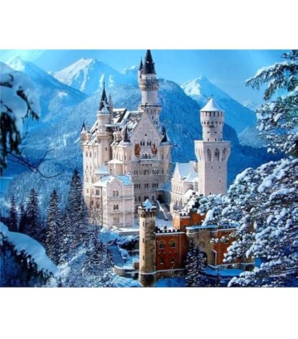 MSDEWLH 5D Diamantmalerei Set Bayern Neuschwanstein – 30x40 Cm, Rund, Mit Runden Diamanten, Inkl. Werkzeug, DIY Geschenk Für Zuhause