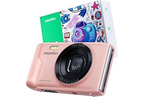 SOOMFON 72MP Digitalkamera, 16X Zoom Fotokamera mit 32G TF-Karte, Kartenleser & 2 x Akkus, Tragbarer Digital Kamera Fotoapparat Vintage mit 2,8" Bildschirm, für Kinder Jungen und Anfänger (Rosa)