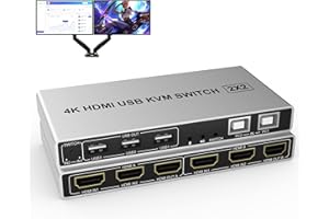 ARKIDYN PLUS Dual Monitor KVM Switch 4K@60Hz 2 Port, USB HDMI Extended Display Switcher for 2 Computers Share 2 Monitors with Audio Microphone Output and 3 USB 2.0 Hub, Desktop Controller and USB Cables Included