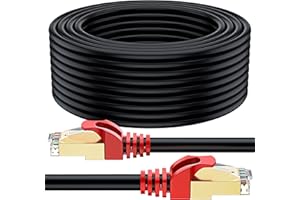 MutecPower 75m Cavo CAT 7 Esterno da impermeabile per uso interramento diretto Cavo di rete Ethernet RJ45 esterna - SSTP - 600 Mhz - Nero 75 metri con fascette e clip