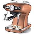 Ariete Classica Espresso Coffee Machine with Manometer and Milk Frother, Auto Shut-off, Cappuccino Maker, Ground Coffee and ESE Pod Compatible, 850W, 15 Bar, for Home and Office - Copper ART1389KU